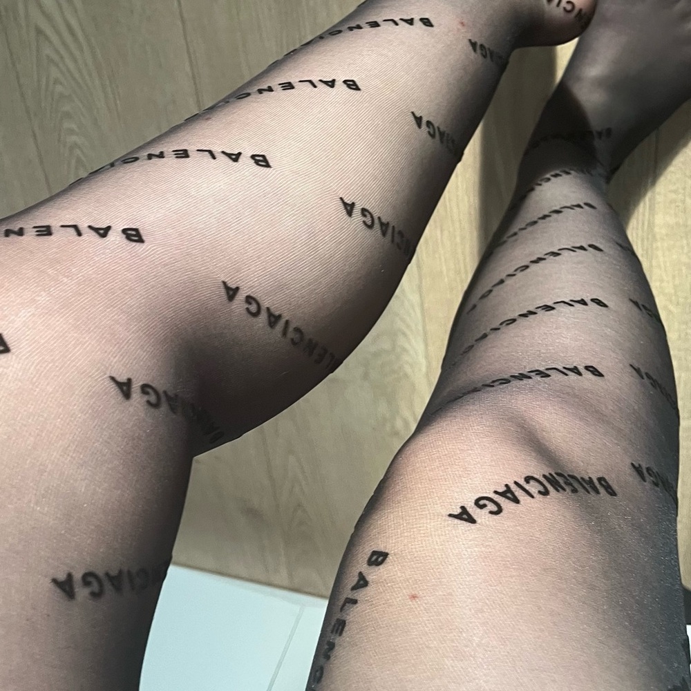 Balenciaga Sheer Black Logo Tights
